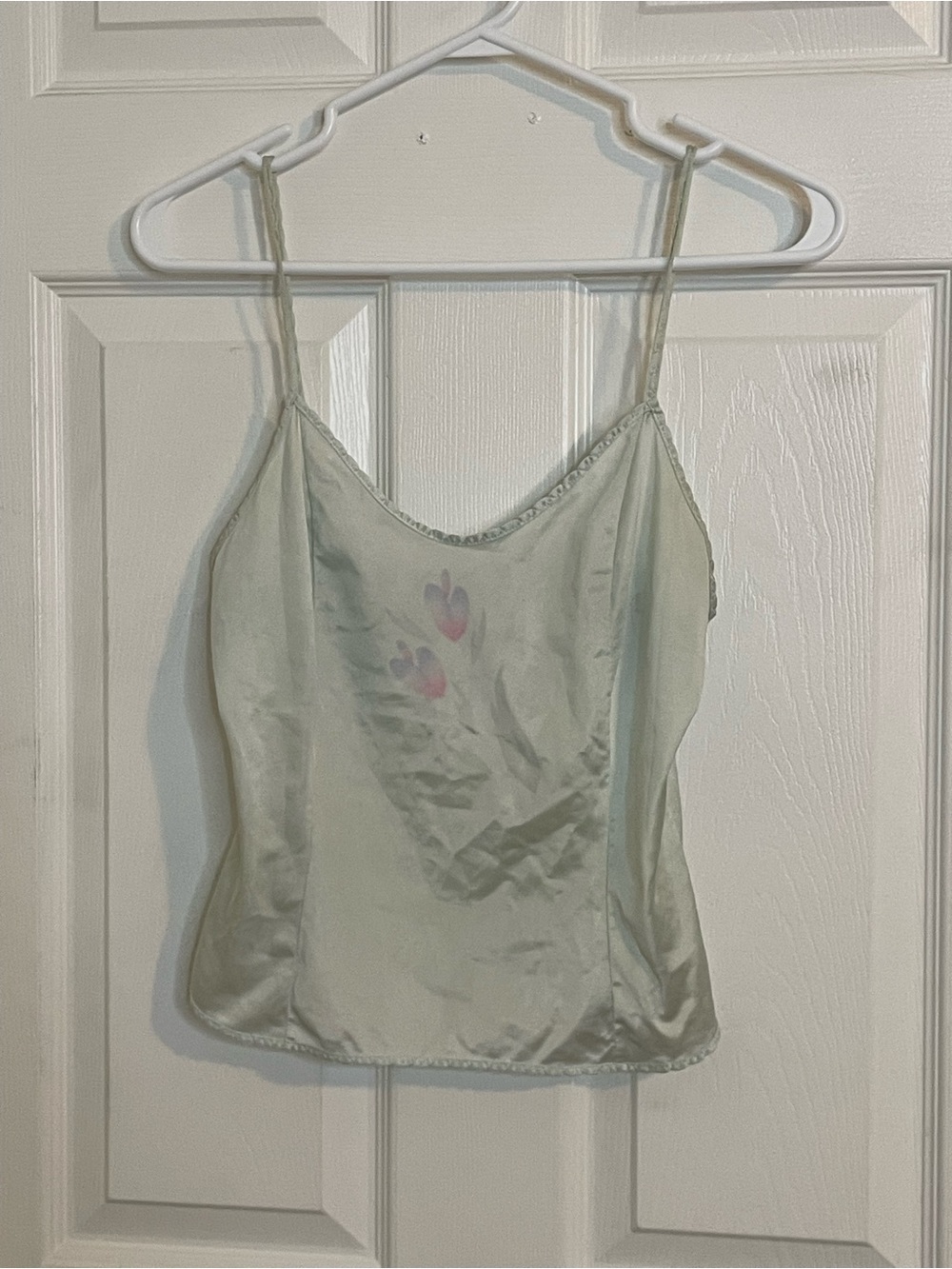 Papillon Blanc Vintage Light Green Satin Floral Camisole Top Size 34/S